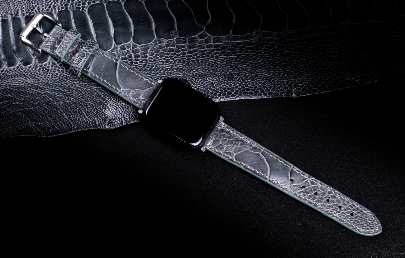 Pine Grey Glossy Ostrich Leg Leather Apple Watch Band (Scaled)
