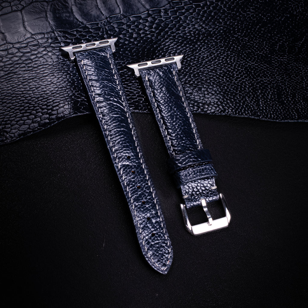 Midnight Blue Glossy Ostrich Leg Leather Apple Watch Band