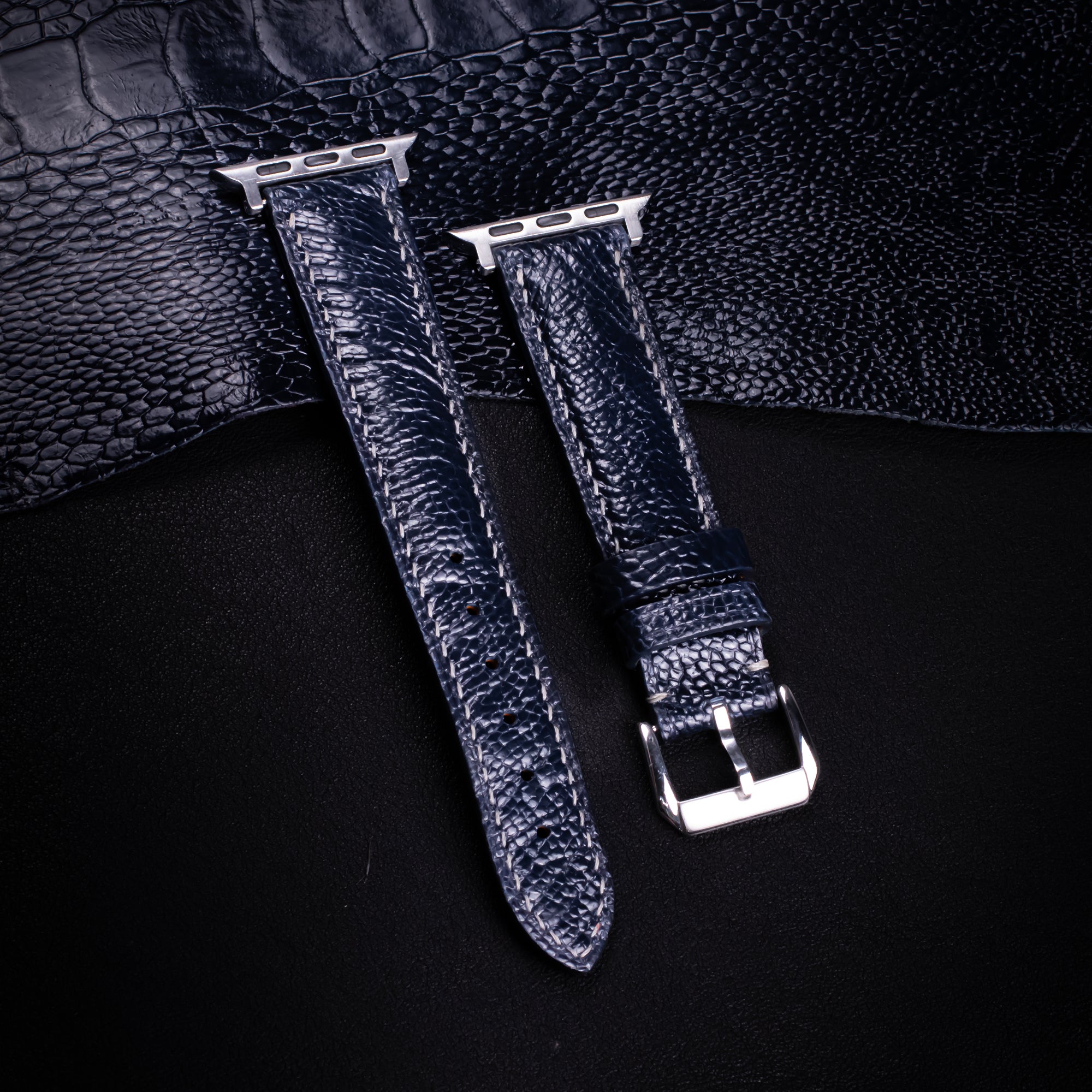 Midnight Blue Glossy Ostrich Leg Leather Apple Watch Band