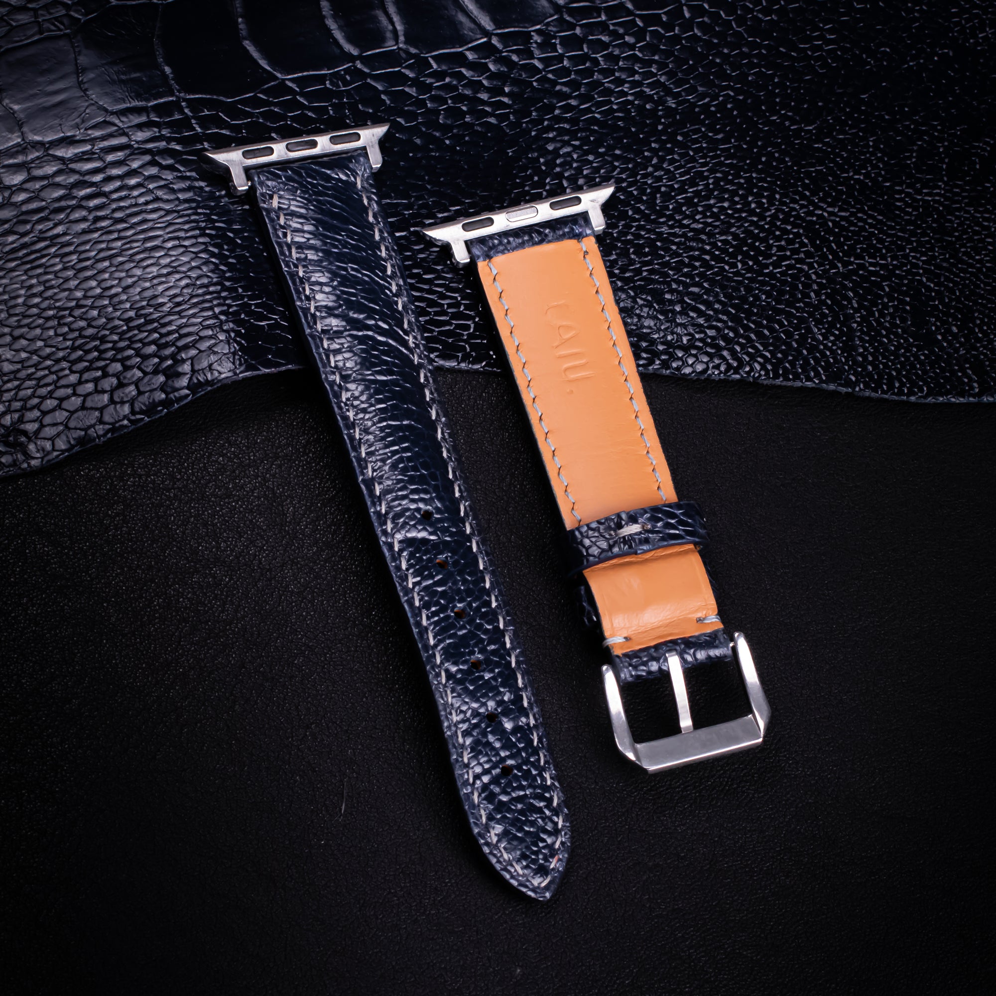 Midnight Blue Glossy Ostrich Leg Leather Apple Watch Band