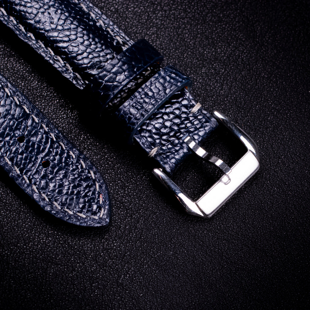 Midnight Blue Glossy Ostrich Leg Leather Apple Watch Band