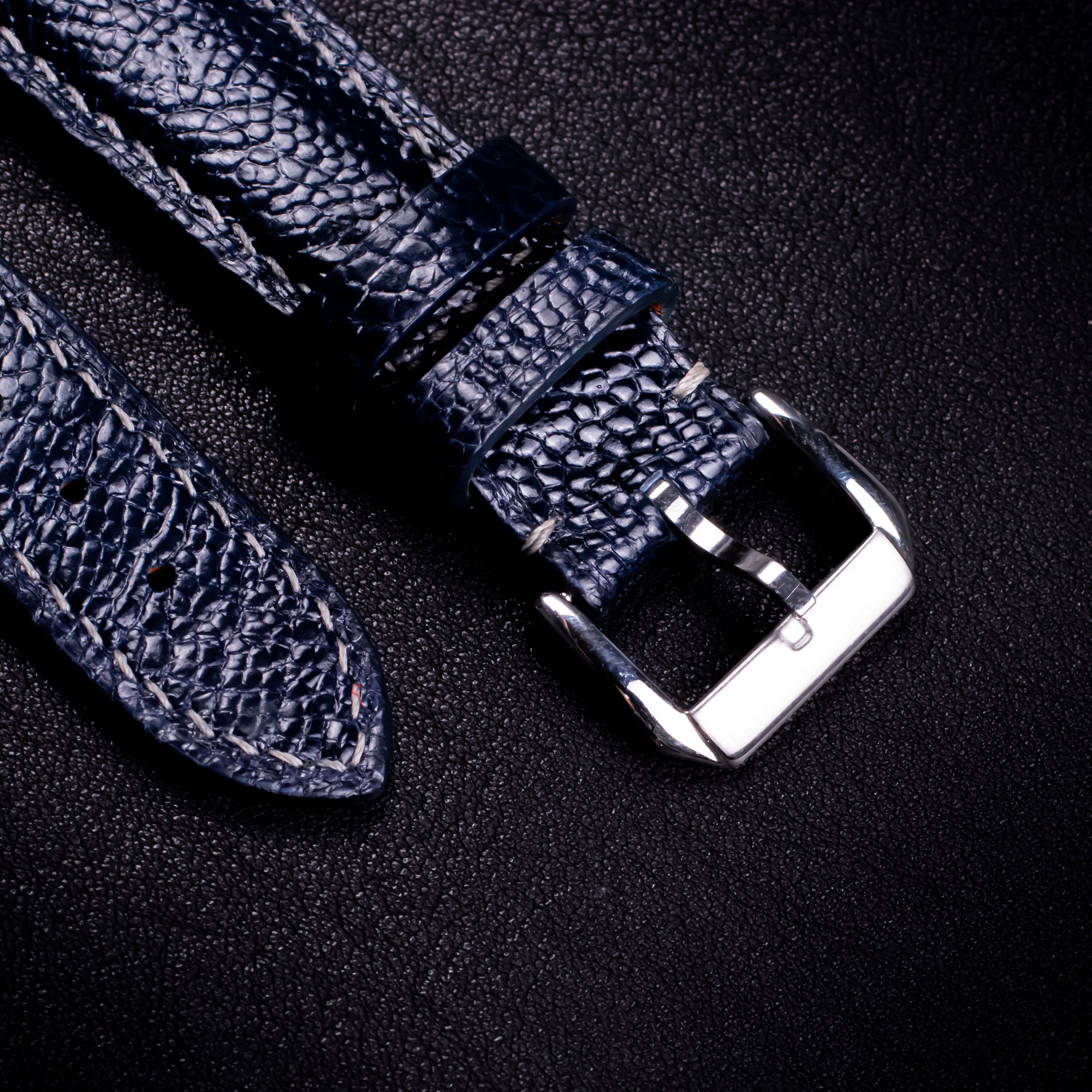 Midnight Blue Glossy Ostrich Leg Leather Apple Watch Band