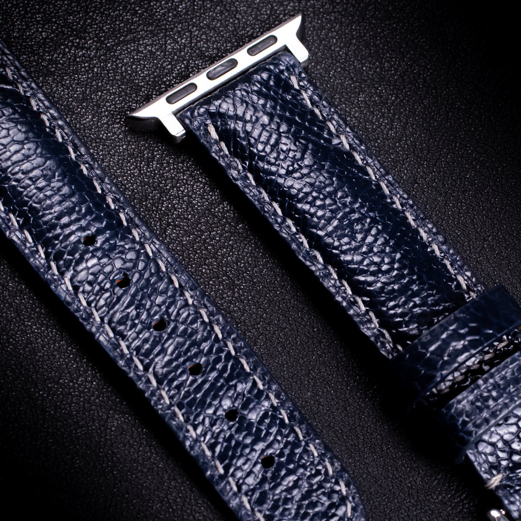 Midnight Blue Glossy Ostrich Leg Leather Apple Watch Band