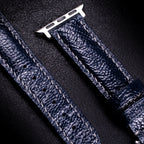 Midnight Blue Glossy Ostrich Leg Leather Apple Watch Band