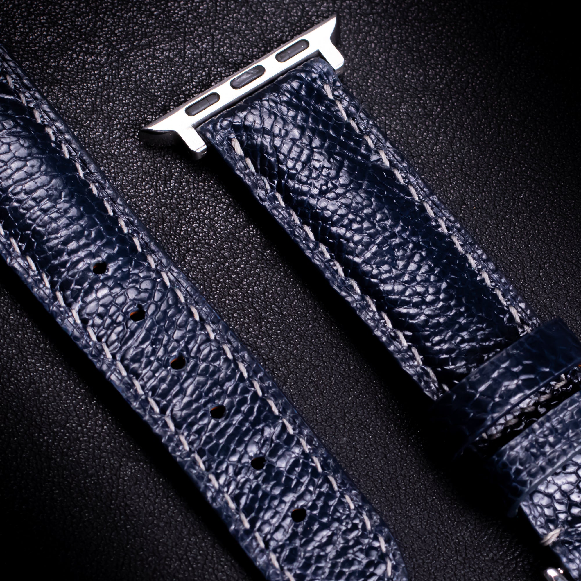 Midnight Blue Glossy Ostrich Leg Leather Apple Watch Band