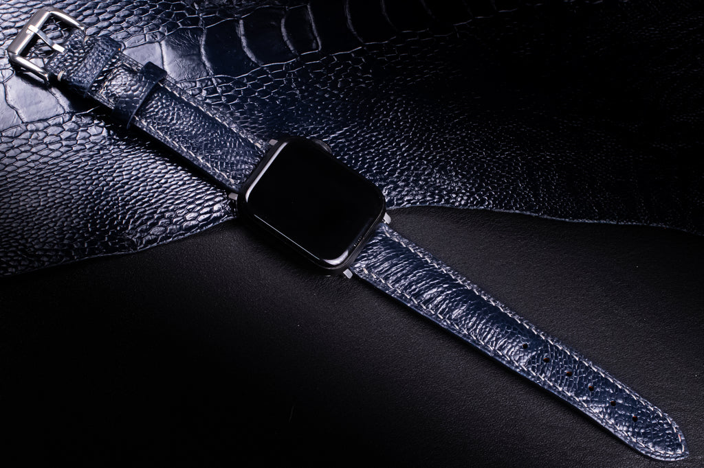 Midnight Blue Glossy Ostrich Leg Leather Apple Watch Band
