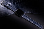 Midnight Blue Glossy Ostrich Leg Leather Apple Watch Band