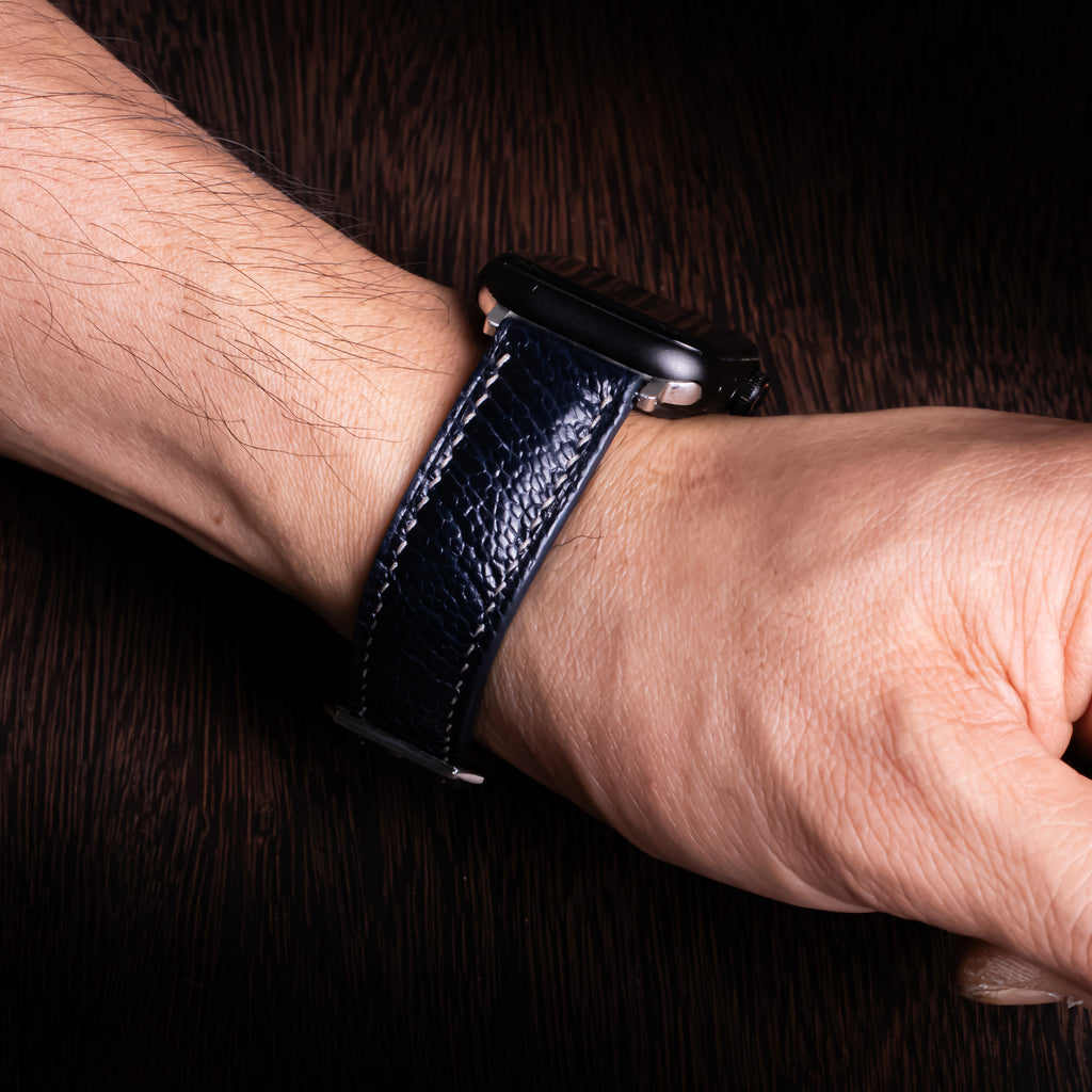 Midnight Blue Glossy Ostrich Leg Leather Apple Watch Band