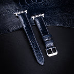 Midnight Blue Glossy Ostrich Leg Leather Apple Watch Band (Scaled)