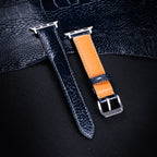 Midnight Blue Glossy Ostrich Leg Leather Apple Watch Band (Scaled)