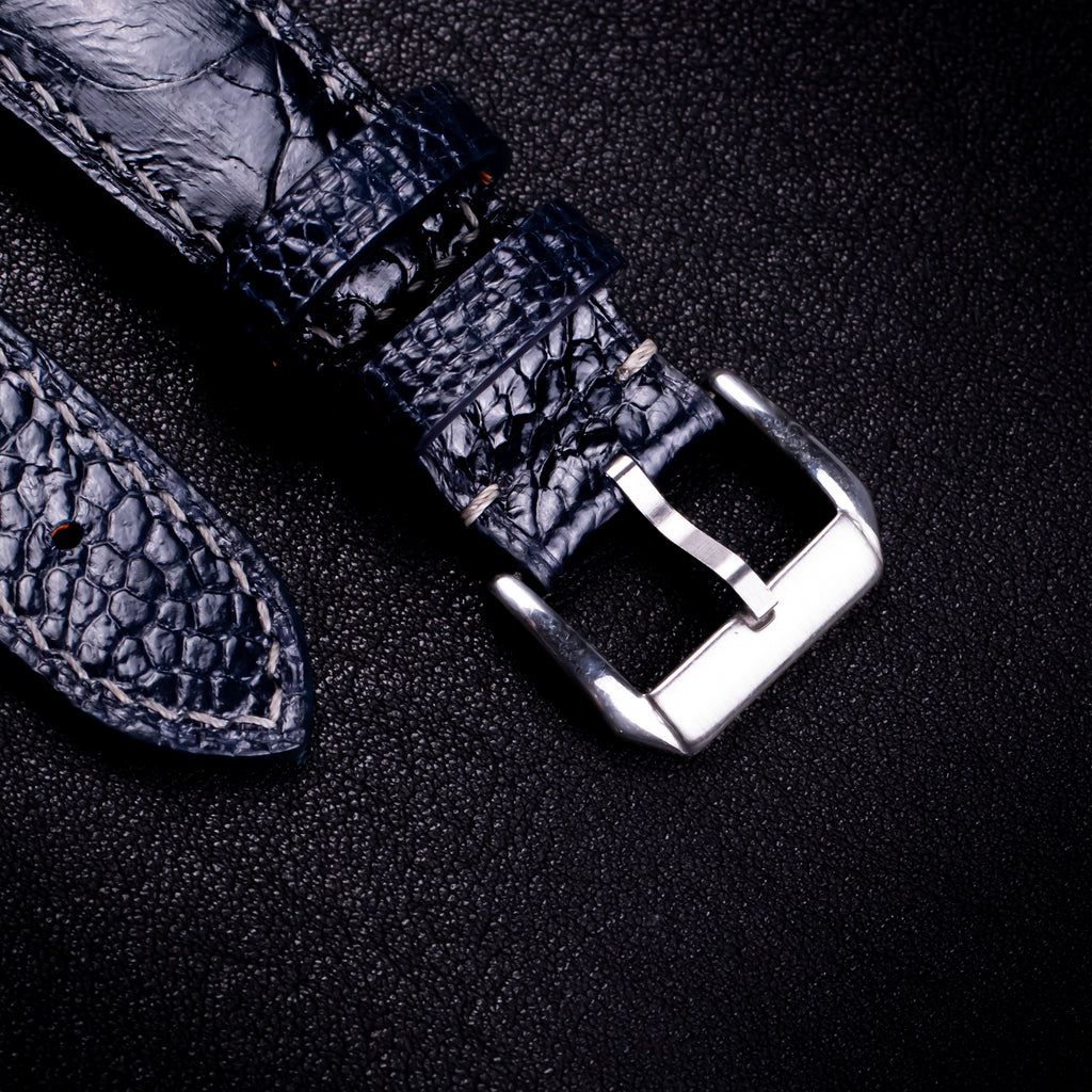 Midnight Blue Glossy Ostrich Leg Leather Apple Watch Band (Scaled)