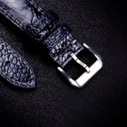 Midnight Blue Glossy Ostrich Leg Leather Apple Watch Band (Scaled)