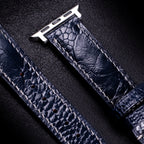 Midnight Blue Glossy Ostrich Leg Leather Apple Watch Band (Scaled)