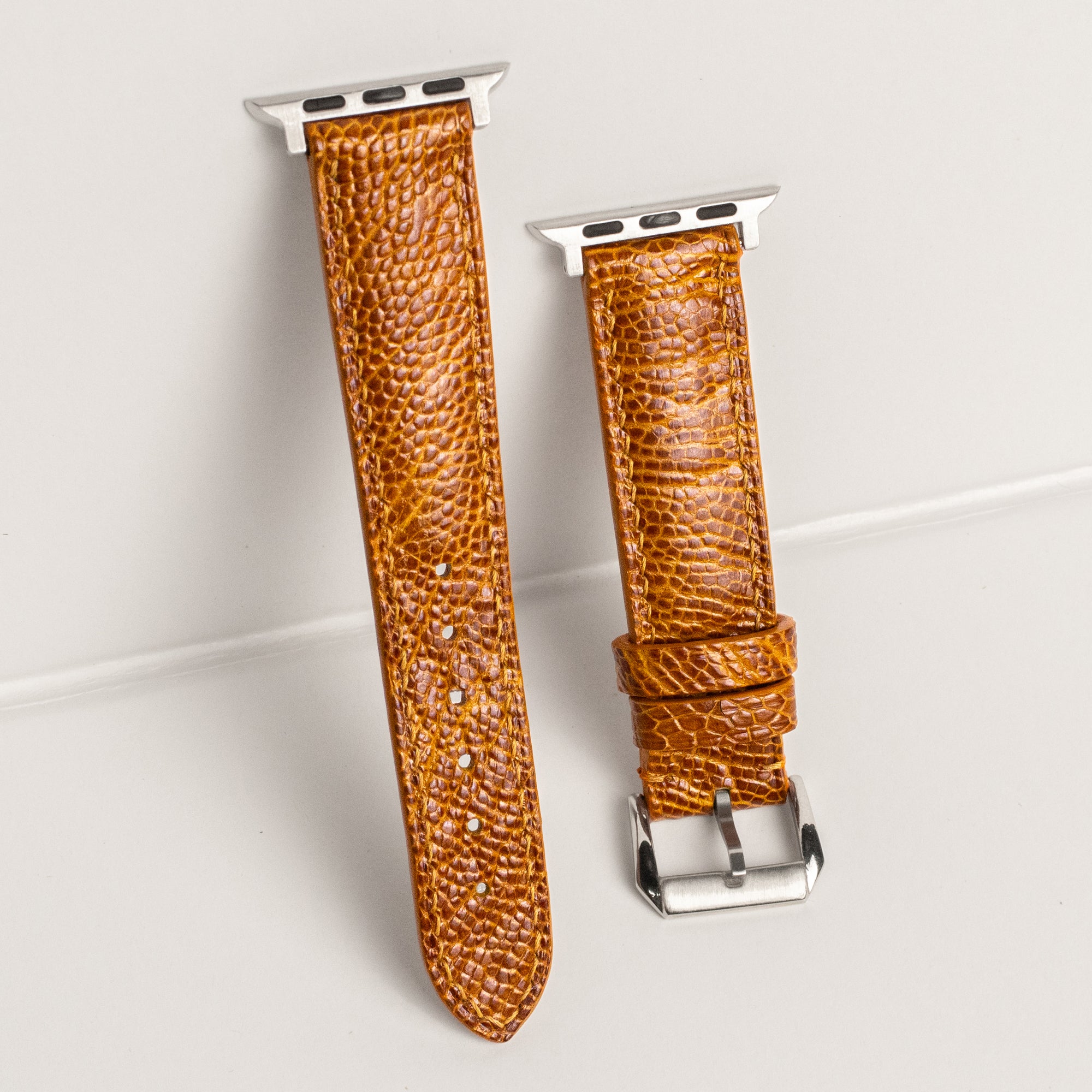 Amber Glossy Ostrich Leg Leather Apple Watch Band