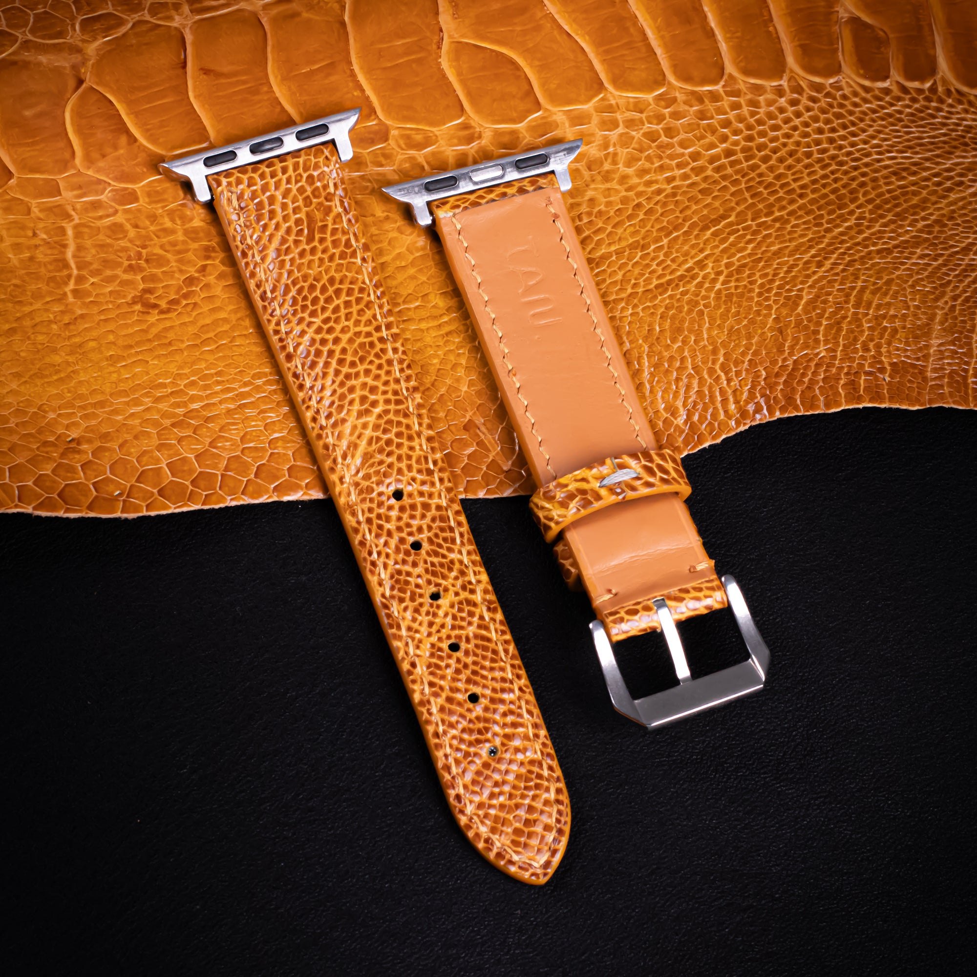 Amber Glossy Ostrich Leg Leather Apple Watch Band