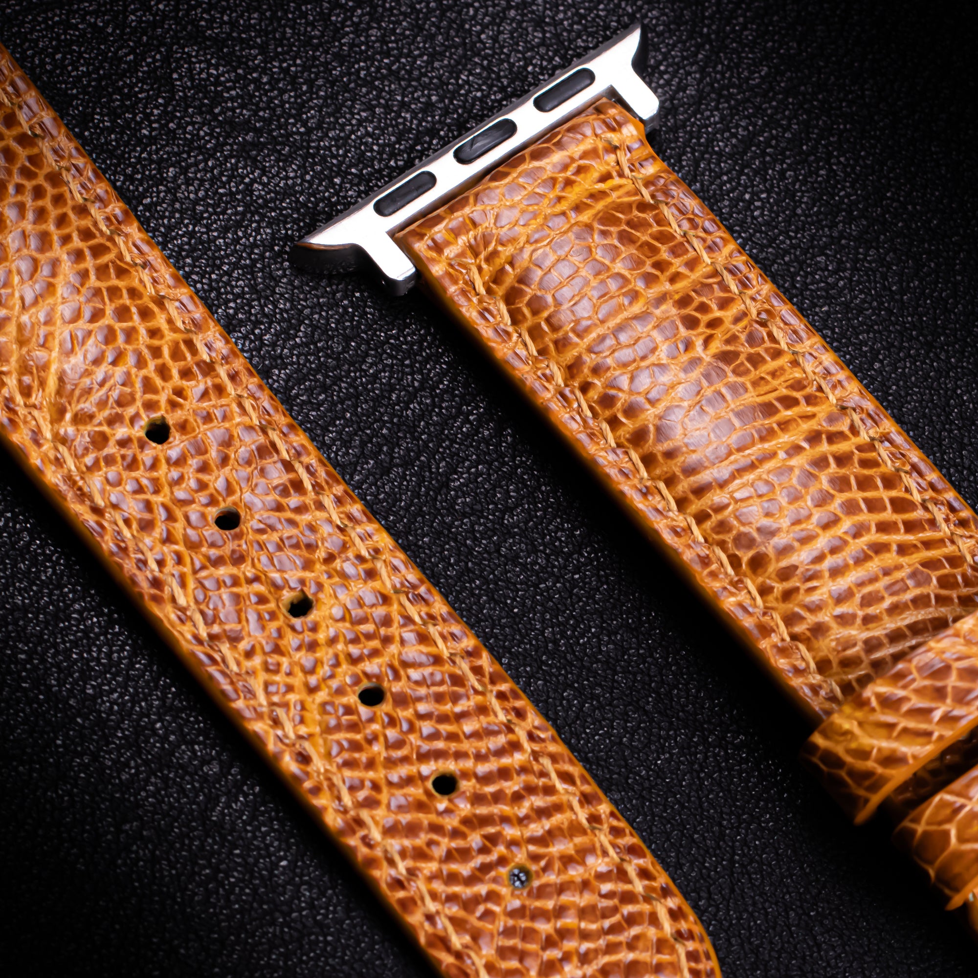Amber Glossy Ostrich Leg Leather Apple Watch Band
