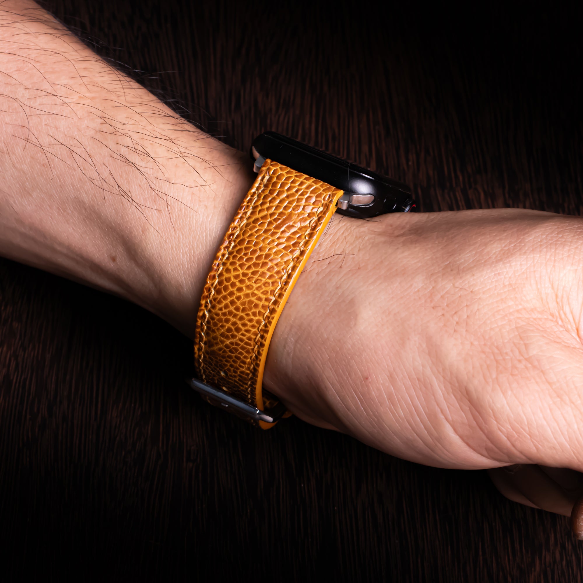 Amber Glossy Ostrich Leg Leather Apple Watch Band