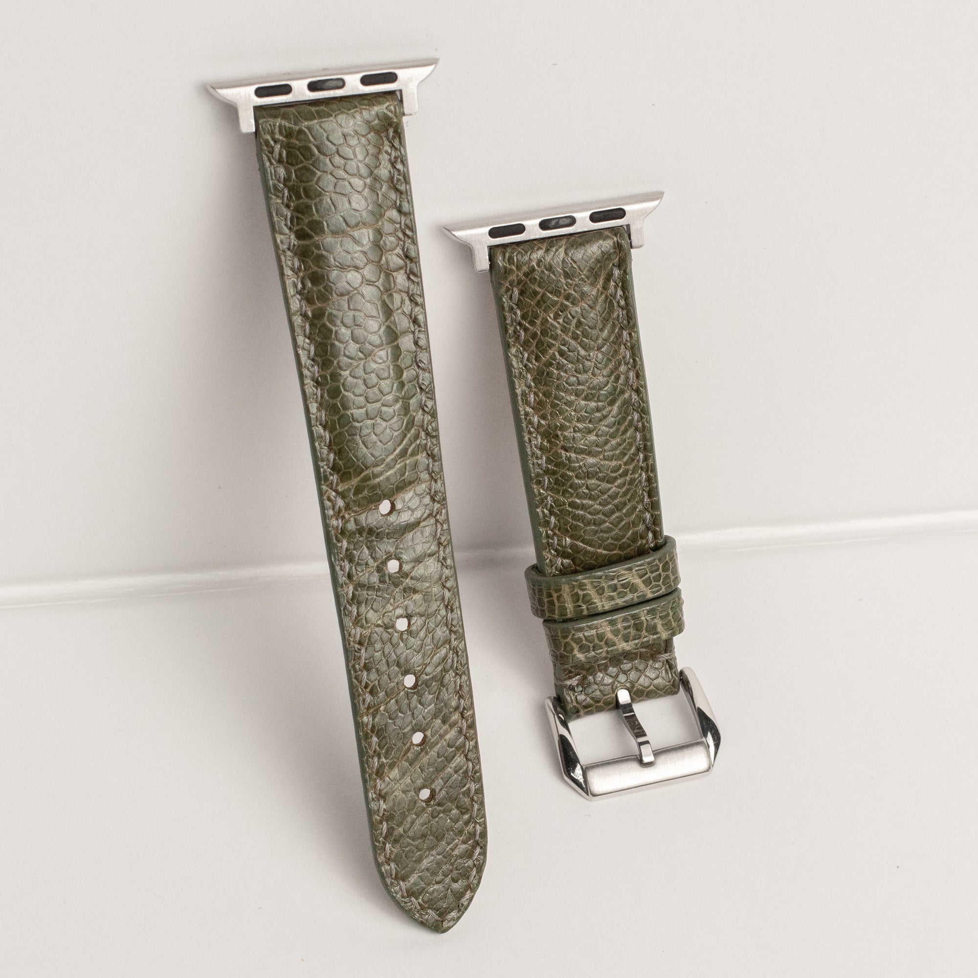 Olive Glossy Ostrich Leg Leather Apple Watch Band
