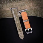 Olive Glossy Ostrich Leg Leather Apple Watch Band