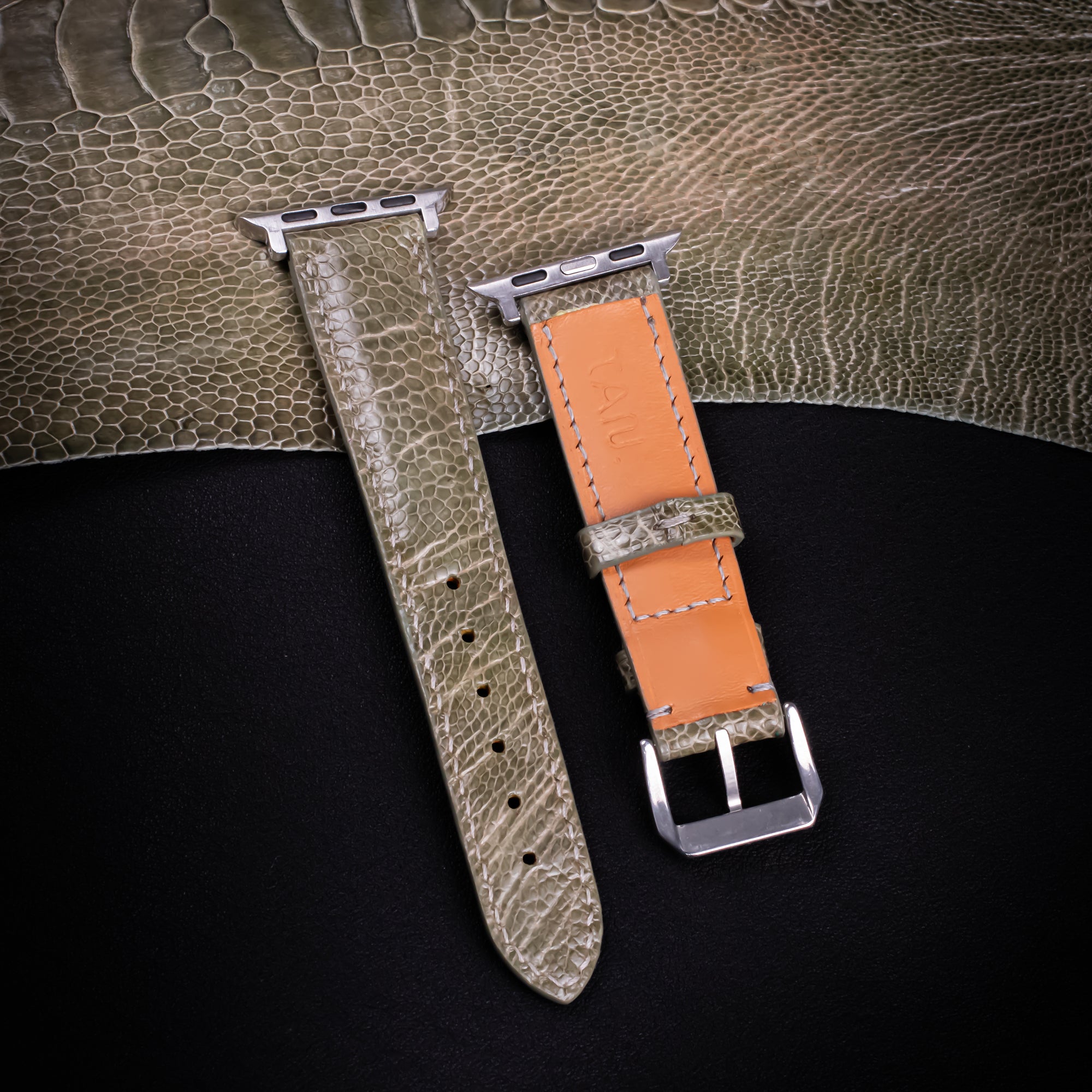 Olive Glossy Ostrich Leg Leather Apple Watch Band