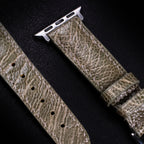 Olive Glossy Ostrich Leg Leather Apple Watch Band