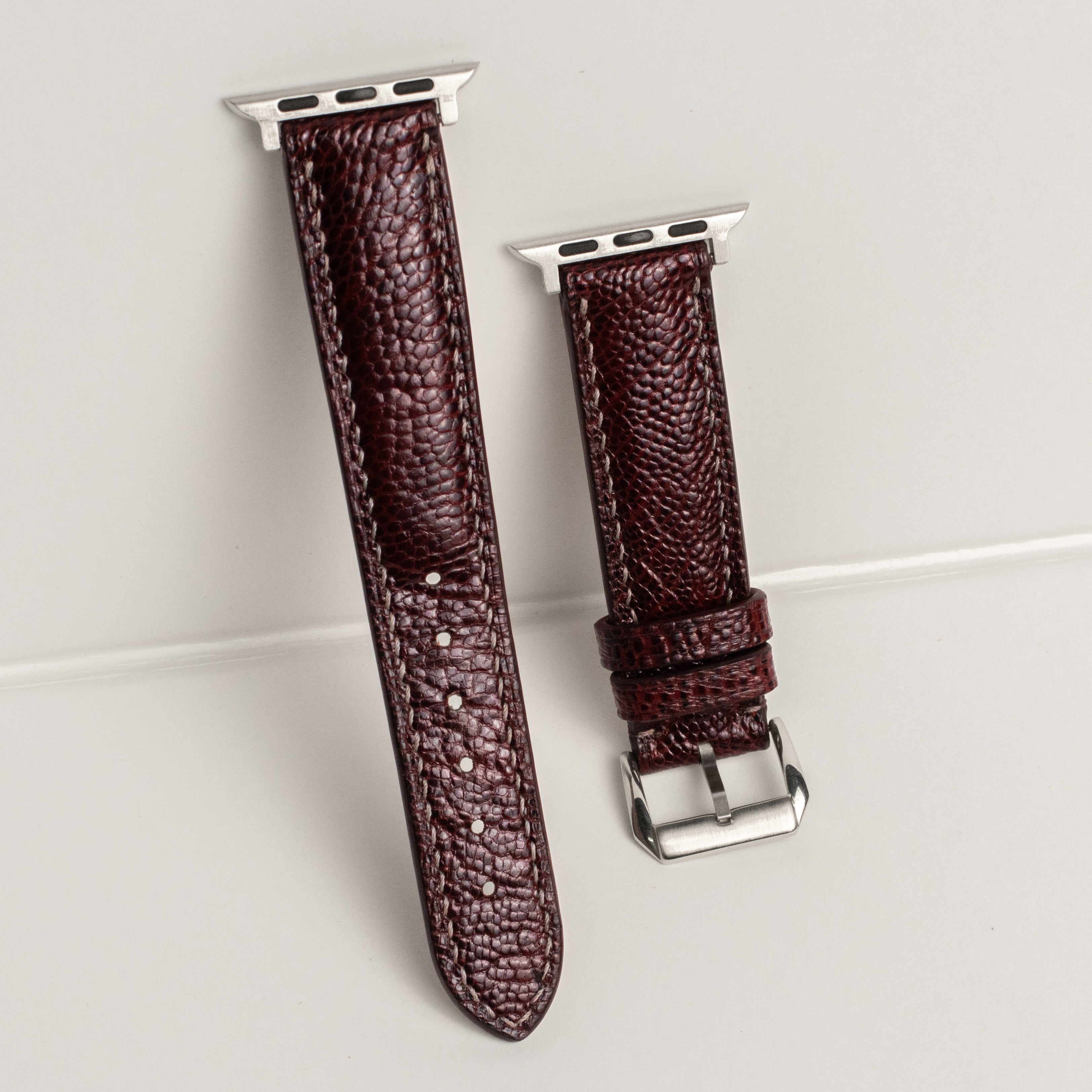 Burgundy Brown Glossy Ostrich Leg Leather Apple Watch Band