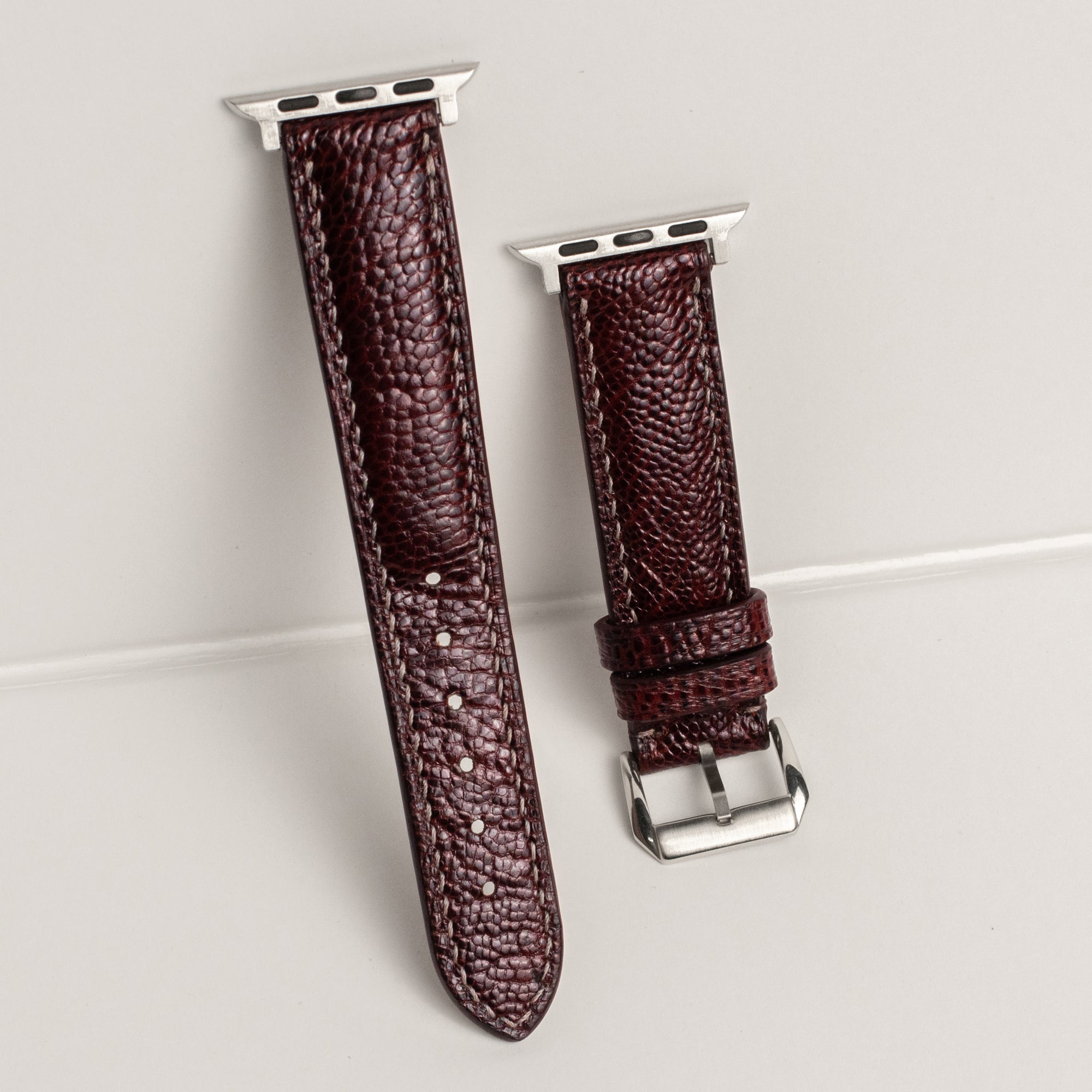 Burgundy Brown Glossy Ostrich Leg Leather Apple Watch Band