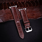 Burgundy Brown Glossy Ostrich Leg Leather Apple Watch Band