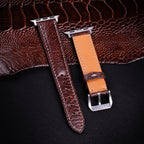 Burgundy Brown Glossy Ostrich Leg Leather Apple Watch Band