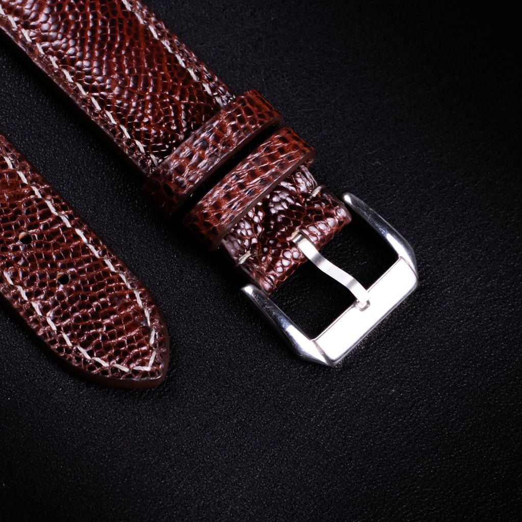Burgundy Brown Glossy Ostrich Leg Leather Apple Watch Band