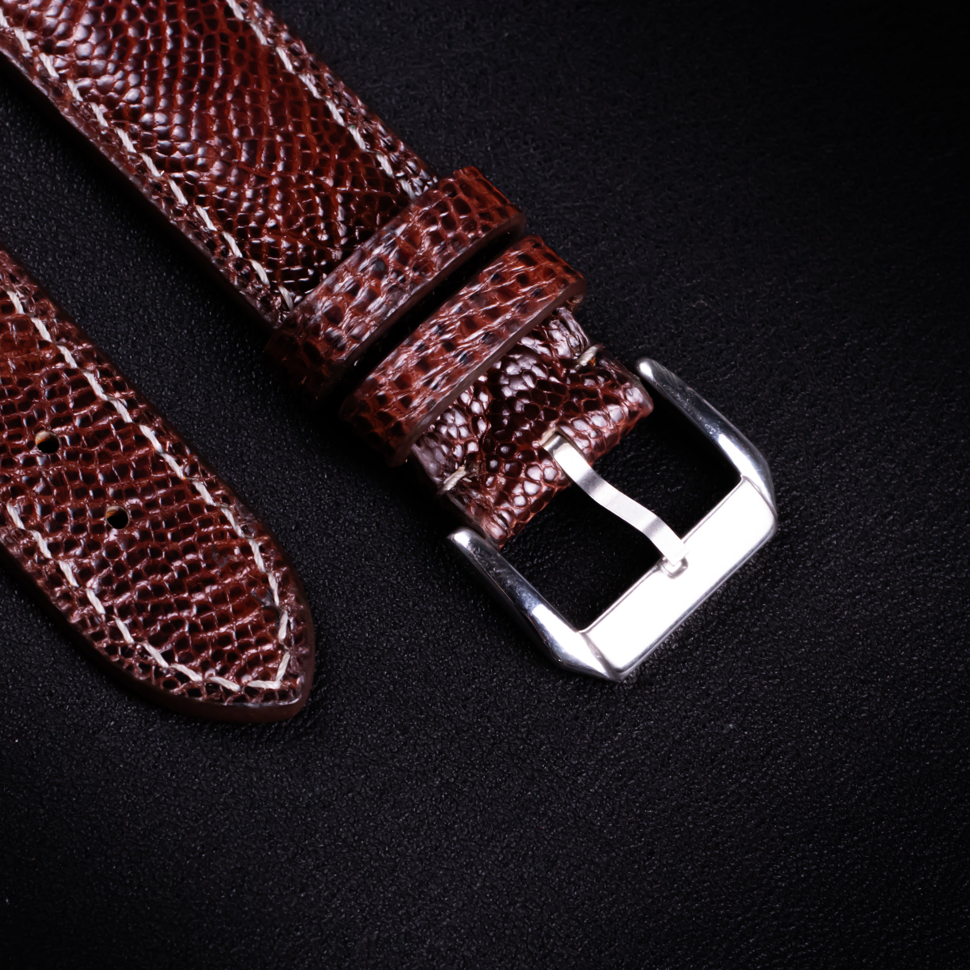 Burgundy Brown Glossy Ostrich Leg Leather Apple Watch Band