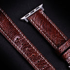 Burgundy Brown Glossy Ostrich Leg Leather Apple Watch Band