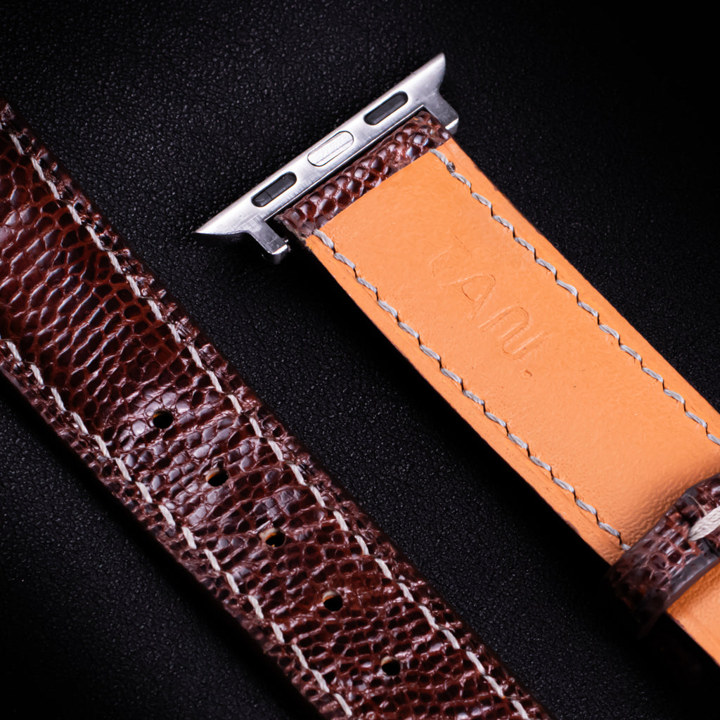 Burgundy Brown Glossy Ostrich Leg Leather Apple Watch Band
