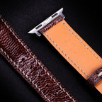 Burgundy Brown Glossy Ostrich Leg Leather Apple Watch Band