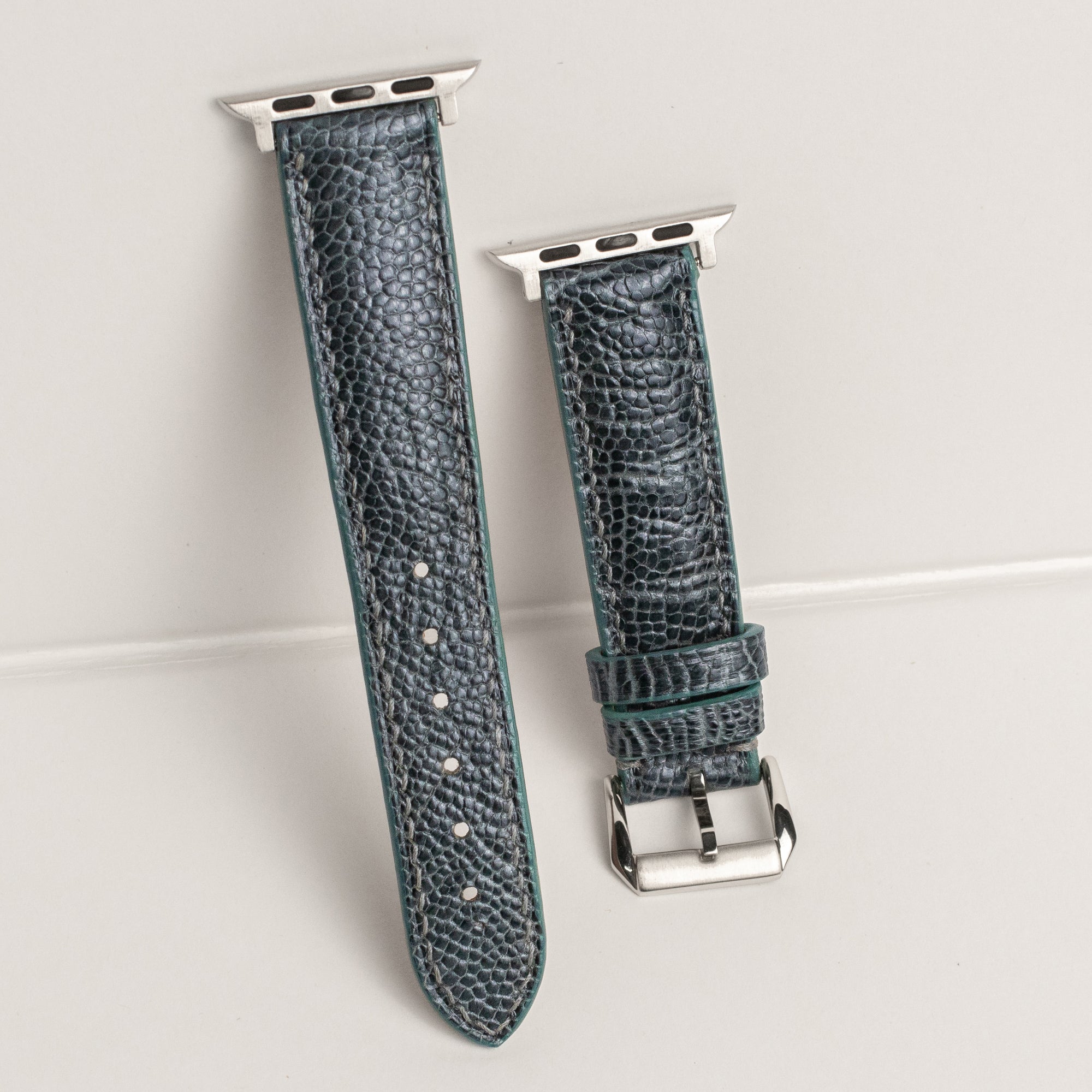 Pine Gray Glossy Ostrich Leg Leather Apple Watch Band