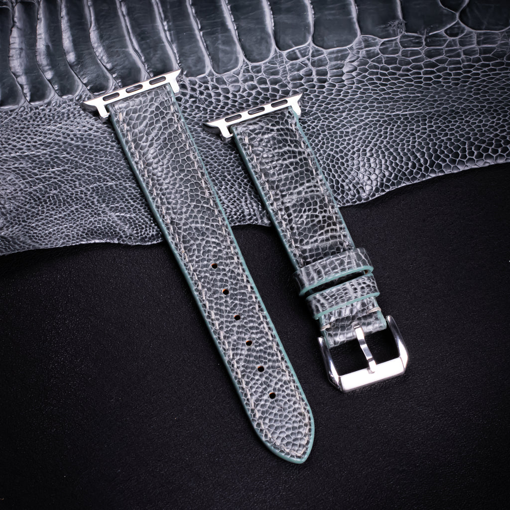 Pine Gray Glossy Ostrich Leg Leather Apple Watch Band