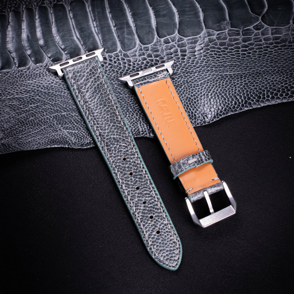 Pine Gray Glossy Ostrich Leg Leather Apple Watch Band