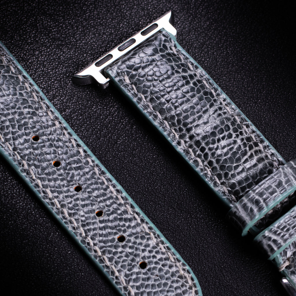 Pine Gray Glossy Ostrich Leg Leather Apple Watch Band