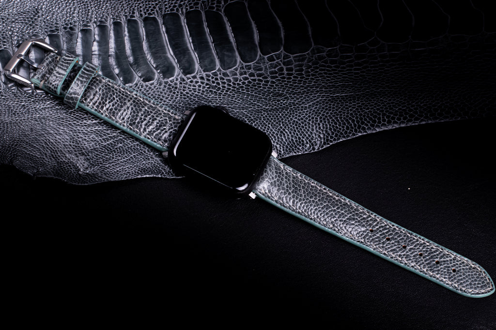 Pine Gray Glossy Ostrich Leg Leather Apple Watch Band