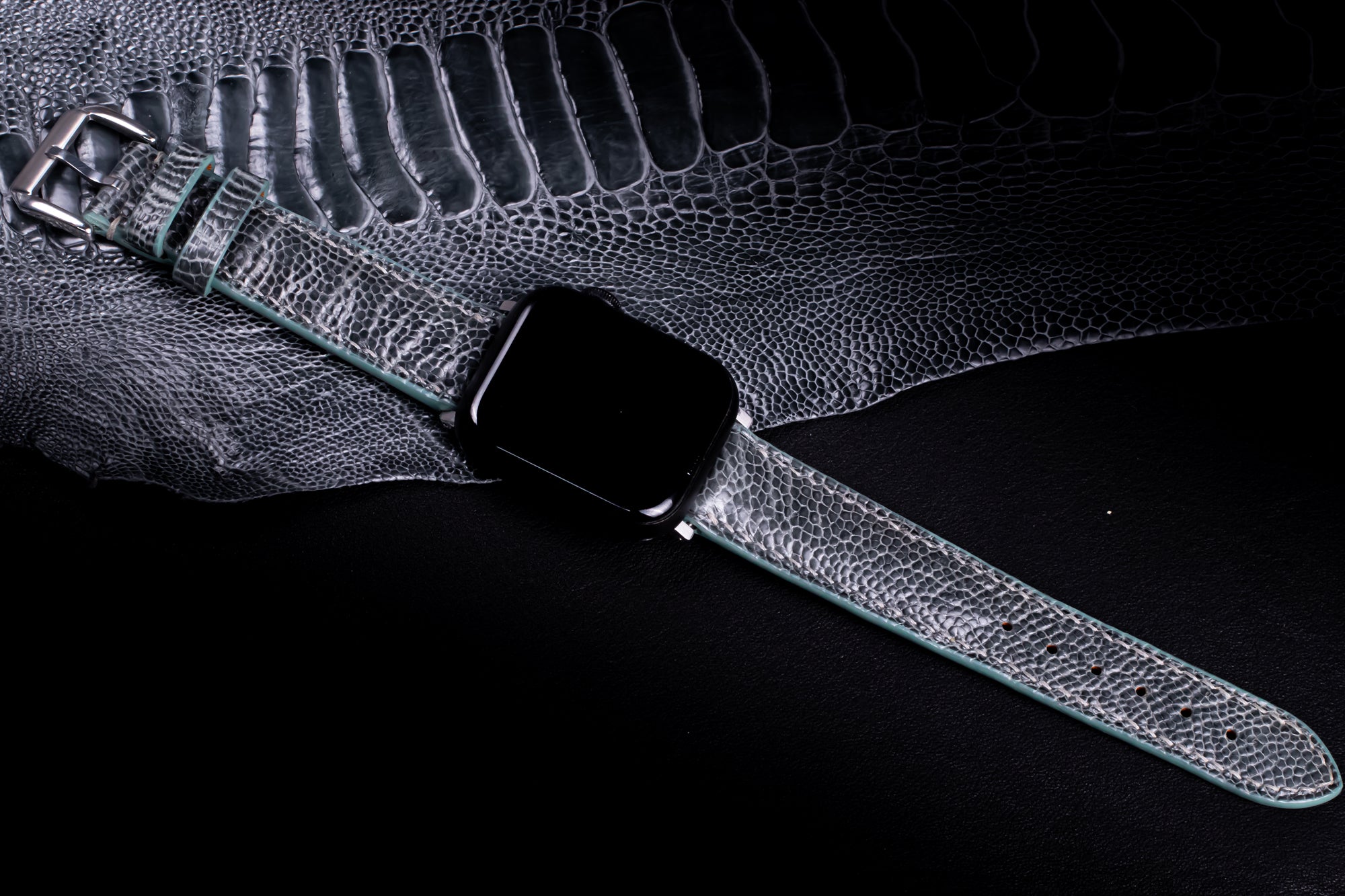Pine Gray Glossy Ostrich Leg Leather Apple Watch Band