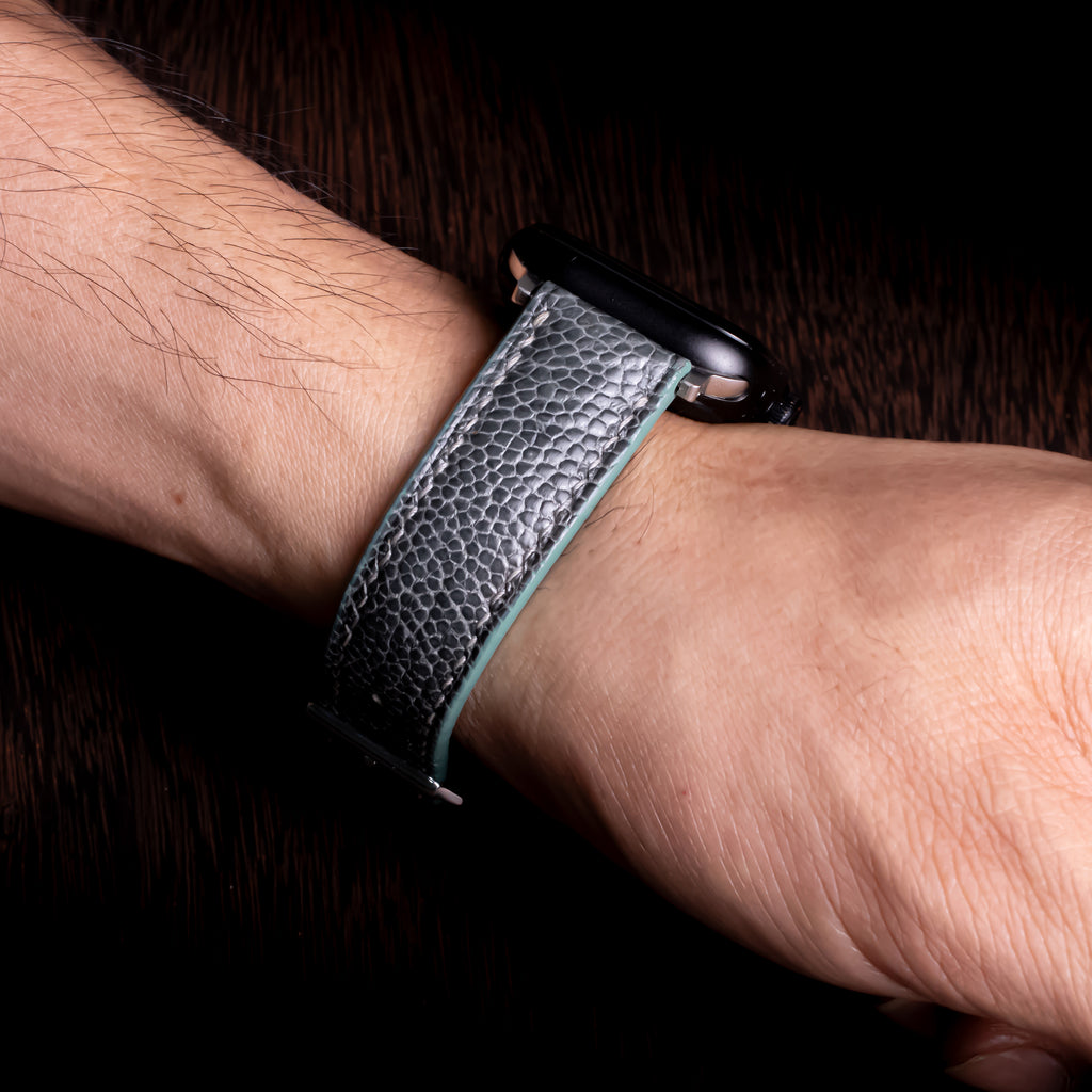 Pine Gray Glossy Ostrich Leg Leather Apple Watch Band