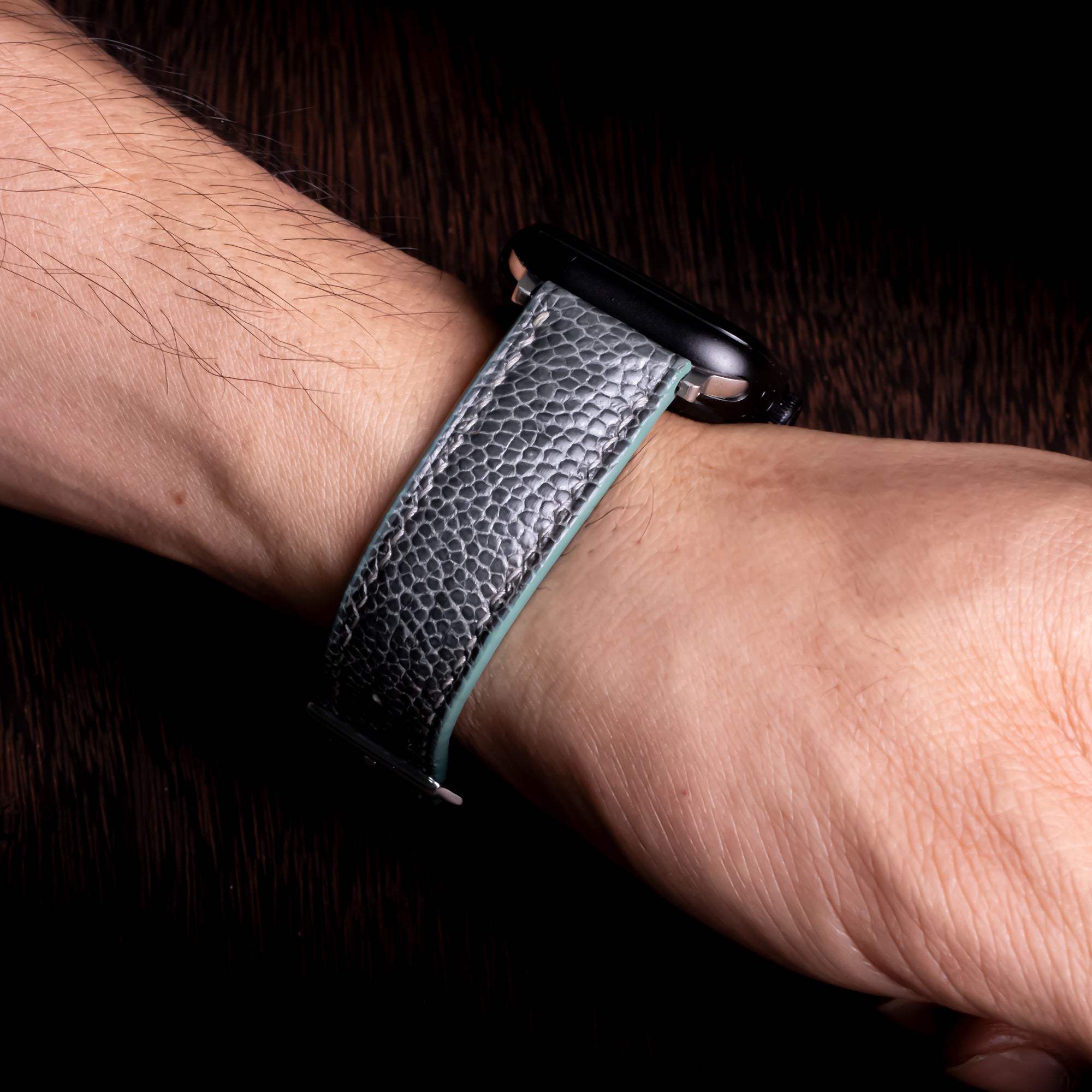 Pine Gray Glossy Ostrich Leg Leather Apple Watch Band