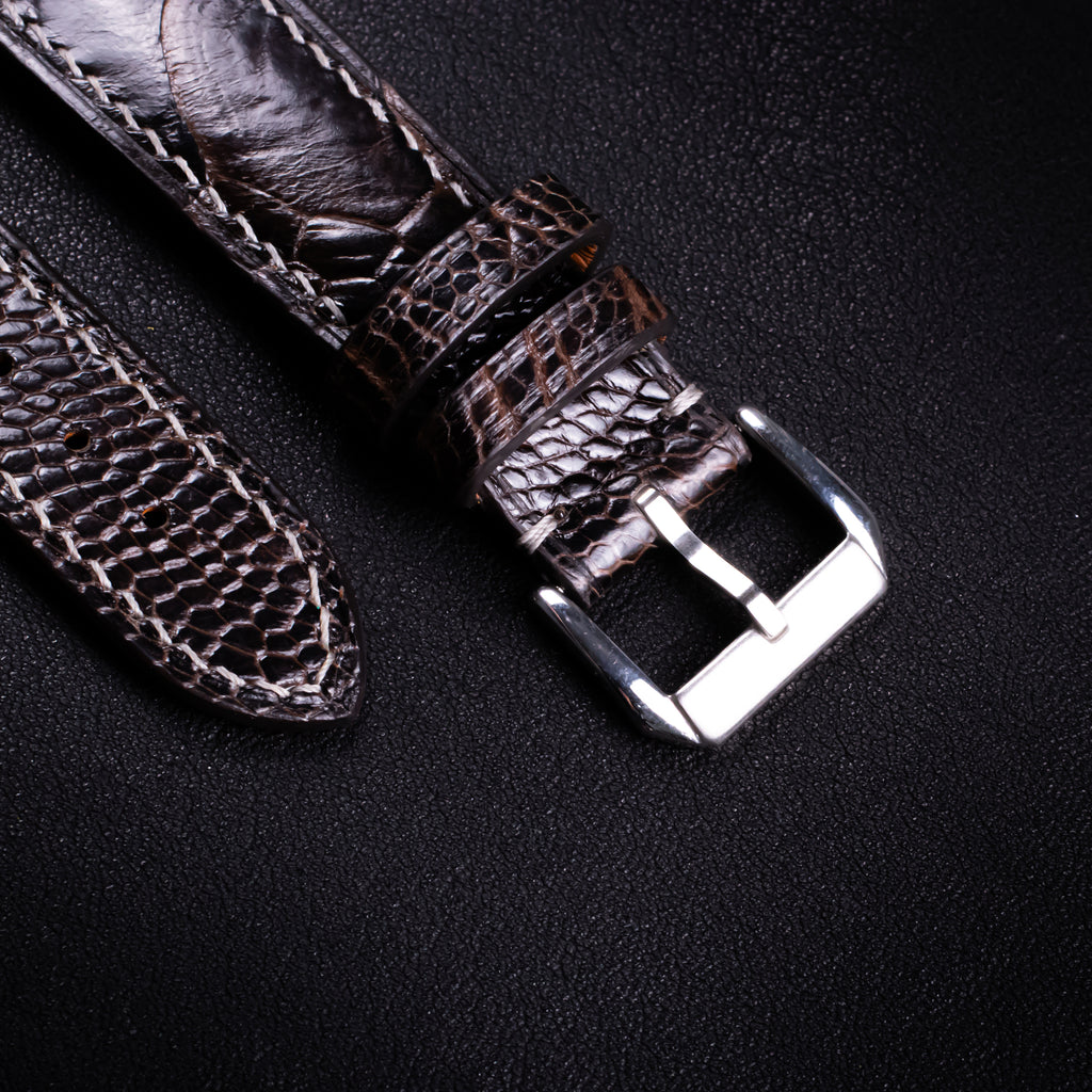 Dark Brown Glossy Ostrich Leg Leather Apple Watch Band (Scaled)