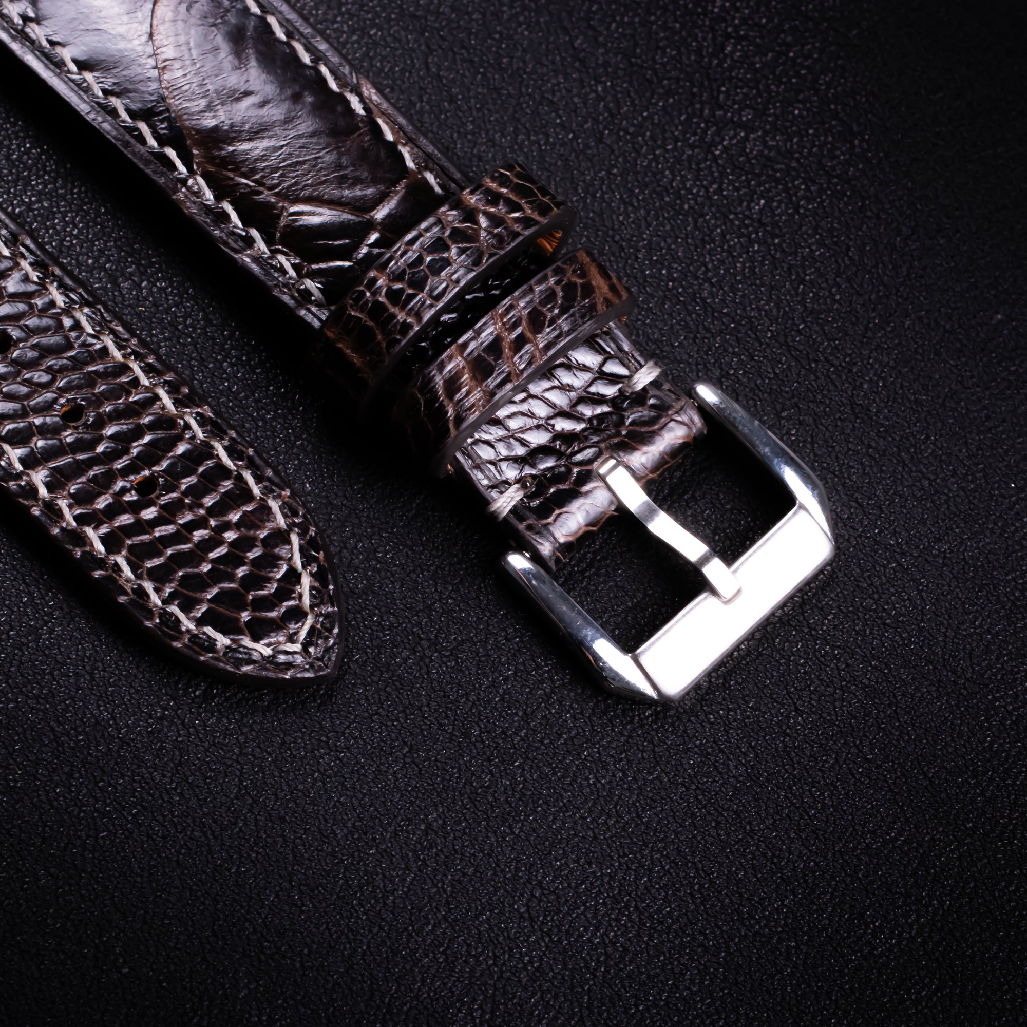 Dark Brown Glossy Ostrich Leg Leather Apple Watch Band (Scaled)
