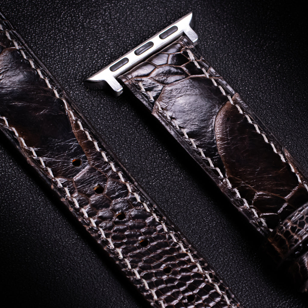 Dark Brown Glossy Ostrich Leg Leather Apple Watch Band (Scaled)