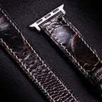 Dark Brown Glossy Ostrich Leg Leather Apple Watch Band (Scaled)