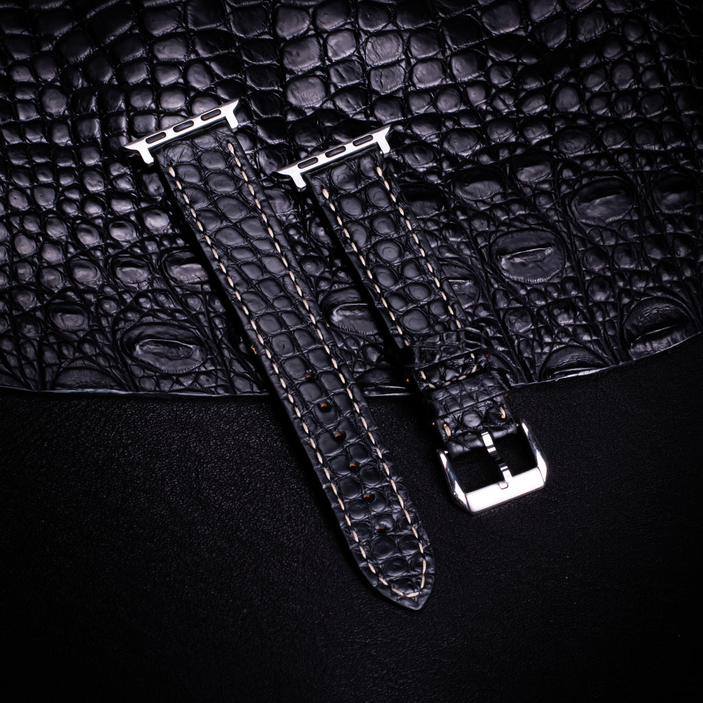 Black Alligator Leather Apple Watch Band