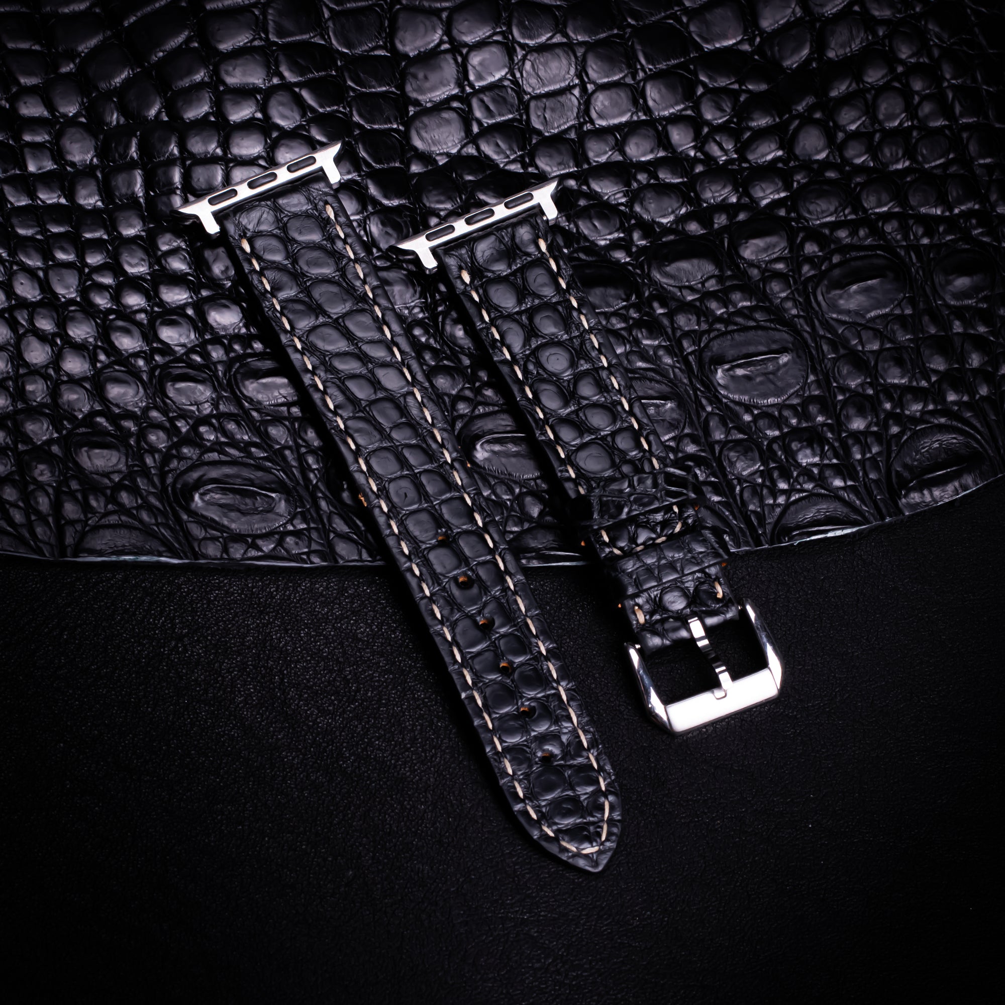Black Alligator Leather Apple Watch Band