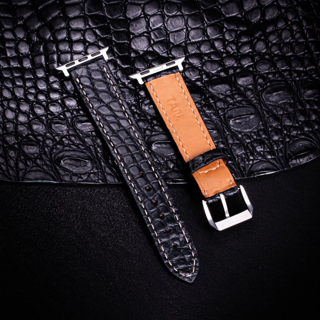 Black Alligator Leather Apple Watch Band