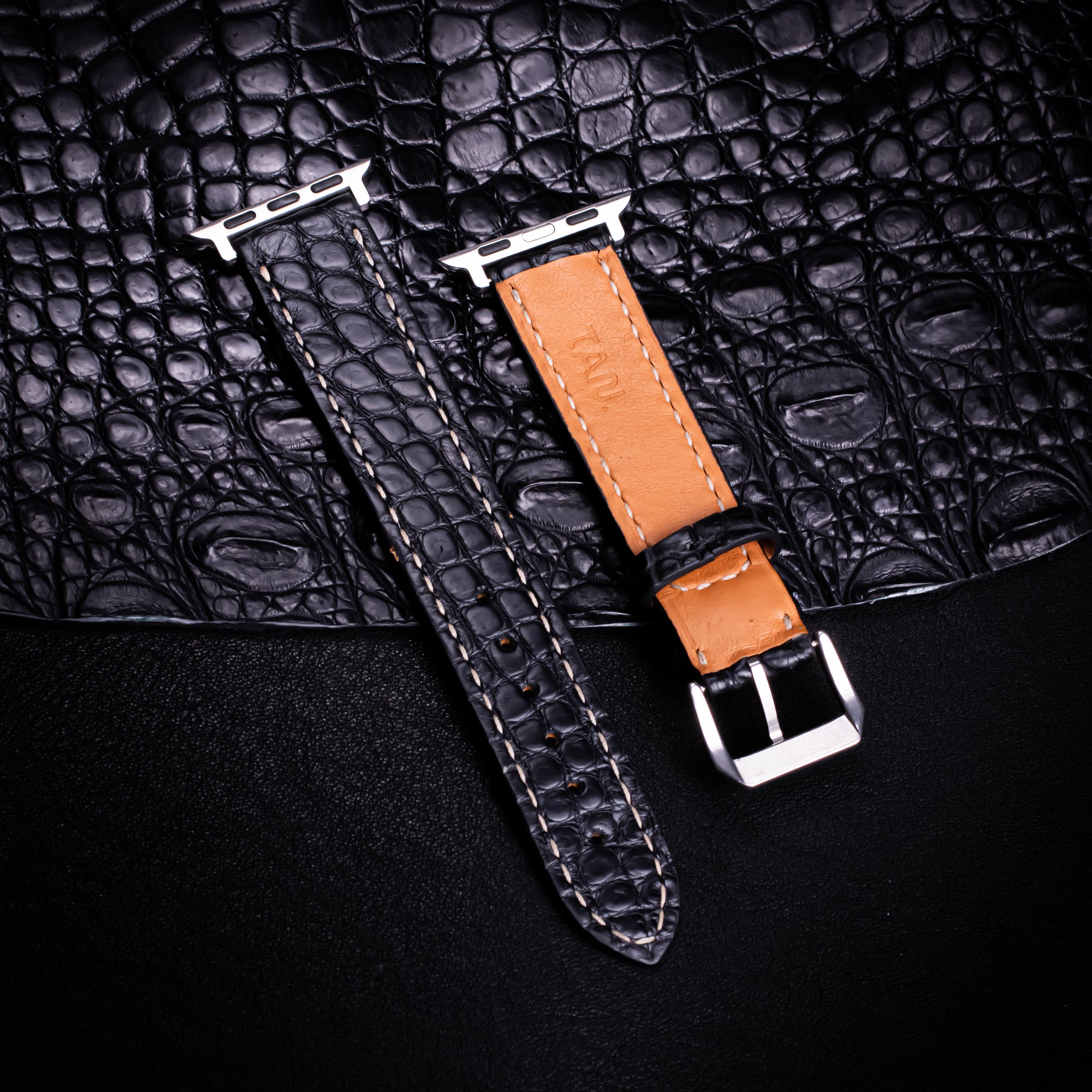 Black Alligator Leather Apple Watch Band